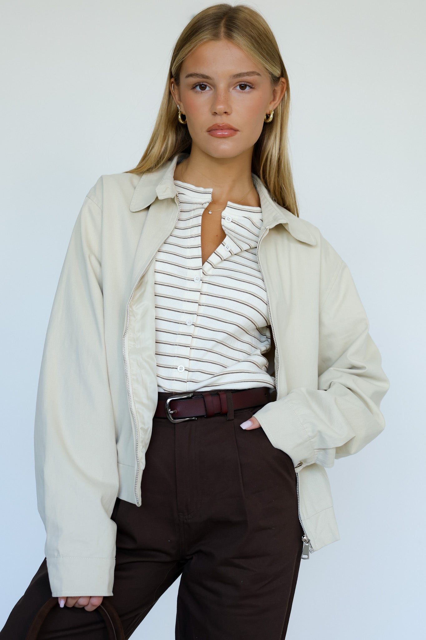 קרדיגן פסים פרוסטי -נטרלי חום בז׳