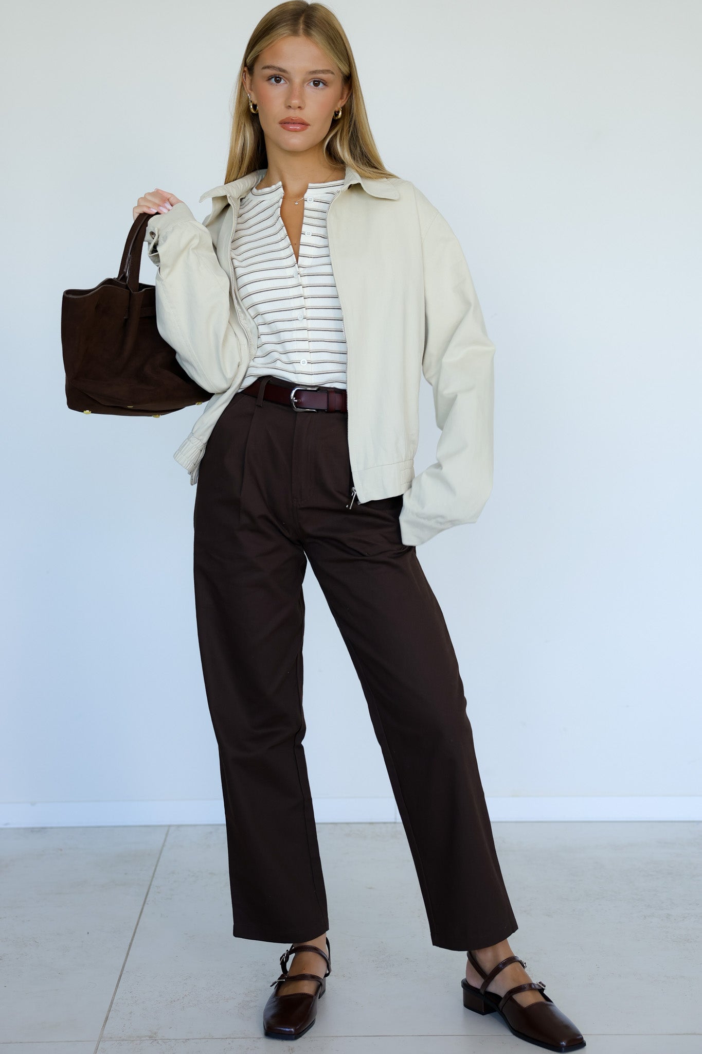 קרדיגן פסים פרוסטי -נטרלי חום בז׳